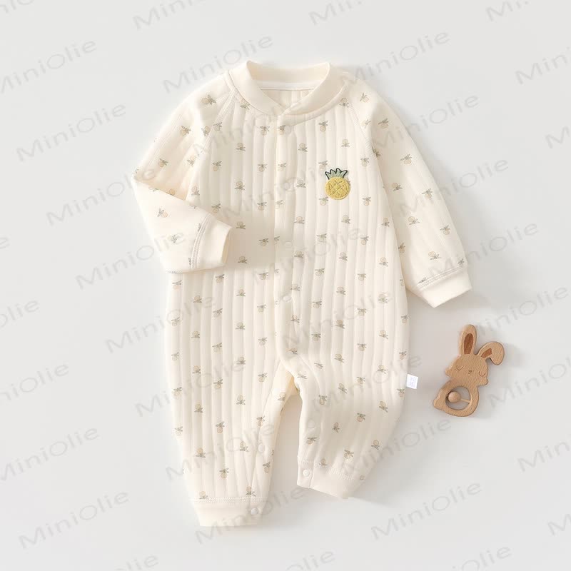 Baby Pineapple Print Quilted Pajamas Romper - Beige - 18-24M - image 1