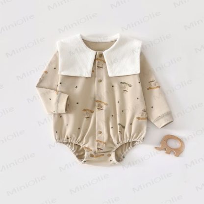 Baby Newborn Petal Collar Cotton Bodysuit - Beige - 9-18M - image 2