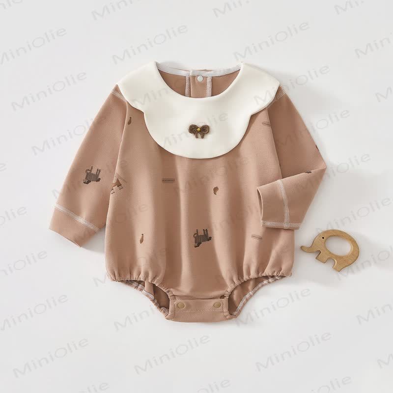 Baby Newborn Petal Collar Cotton Bodysuit - Khaki - 9-18M - image 1