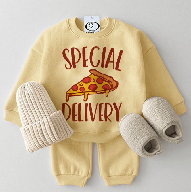 SPECIAL DELIVERY Baby Pizza Sweatshirt 2-piece Yellow Set - Yellow - 2-3T - image 1