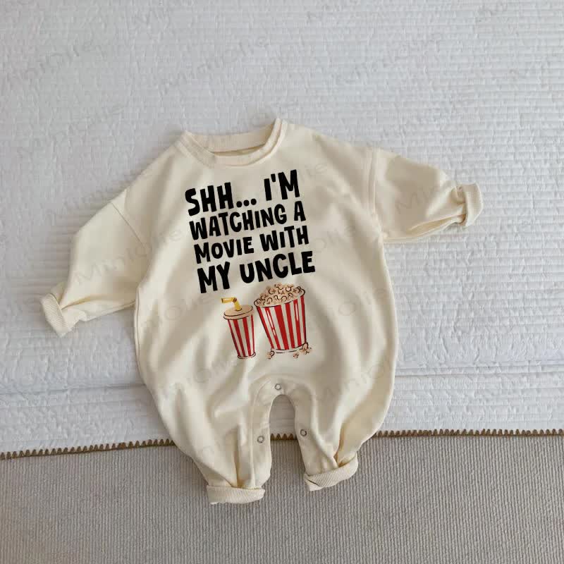 SHH I'M WATCHING A MOVIE WITH MY UNCLE Baby Toddler Beige Romper - Beige - 2-3T - image 1