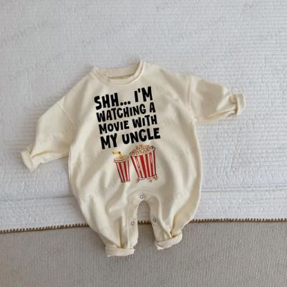 SHH I'M WATCHING A MOVIE WITH MY UNCLE Baby Toddler Beige Romper - Beige - 2-3T - image 1