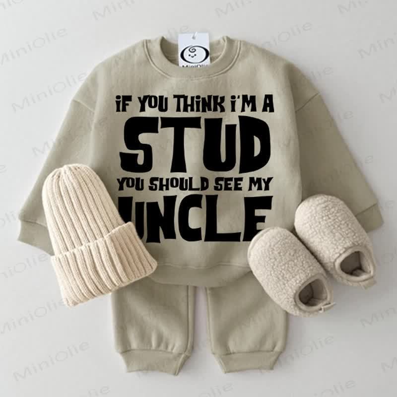 IF YOU THINK I'M A STUD YOU SHOULD SEE MY UNCLE Baby 2-piece Grey Green Set - Grey Green - 2-3T - image 1