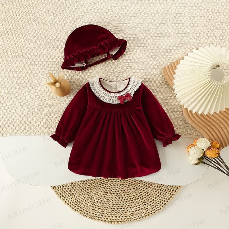Baby Toddler Girl Red Velvet Dress With A Hat - image 2