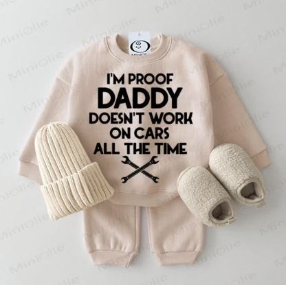 I'M PROOF DADDY DOESN'T WORK ON CARS ALL THE TIME Baby Beige Sweatshirt 2-piece Set - Beige - 2-3T - image 1