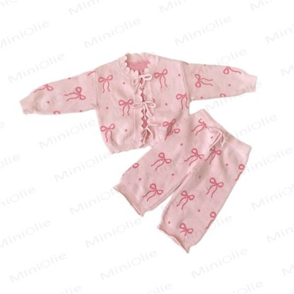 Baby Knit Bow Pink Cardigan/Pants - image 3