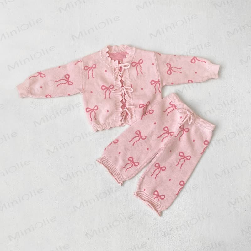 Baby Knit Bow Pink Cardigan/Pants - image 2
