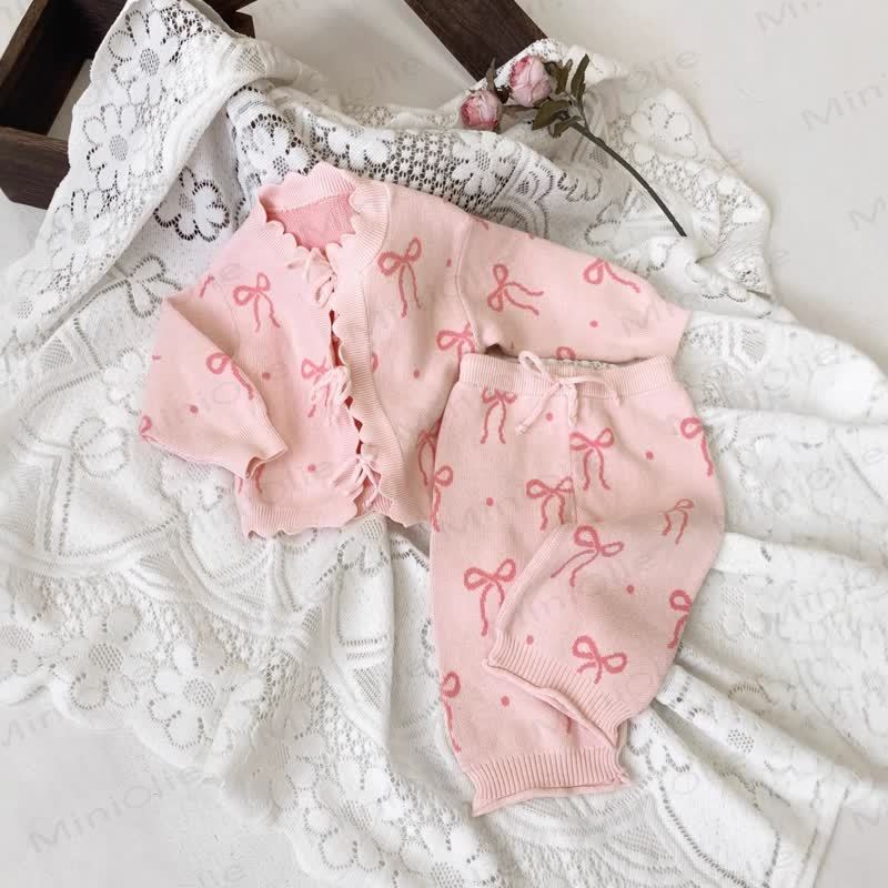 Baby Knit Bow Pink Cardigan/Pants - Pink Cardigan & Pants - 2-3T - image 1