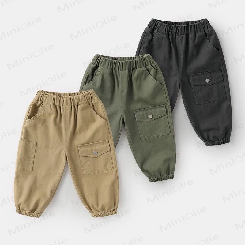 Toddler Kid Boy Solid Color Worker Patch Pocket Pants - image 2