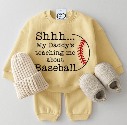 SHHH... MY DADDY'S TEACHING ME ABOUT BASEBALL Baby Sweatshirt 2-piece Yellow Set - Yellow - 2-3T - image 1