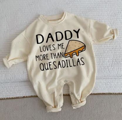 DADDY LOVES ME MORE THAN QUESADILLAS Baby Toddler Beige Romper - Beige - 2-3T - image 1