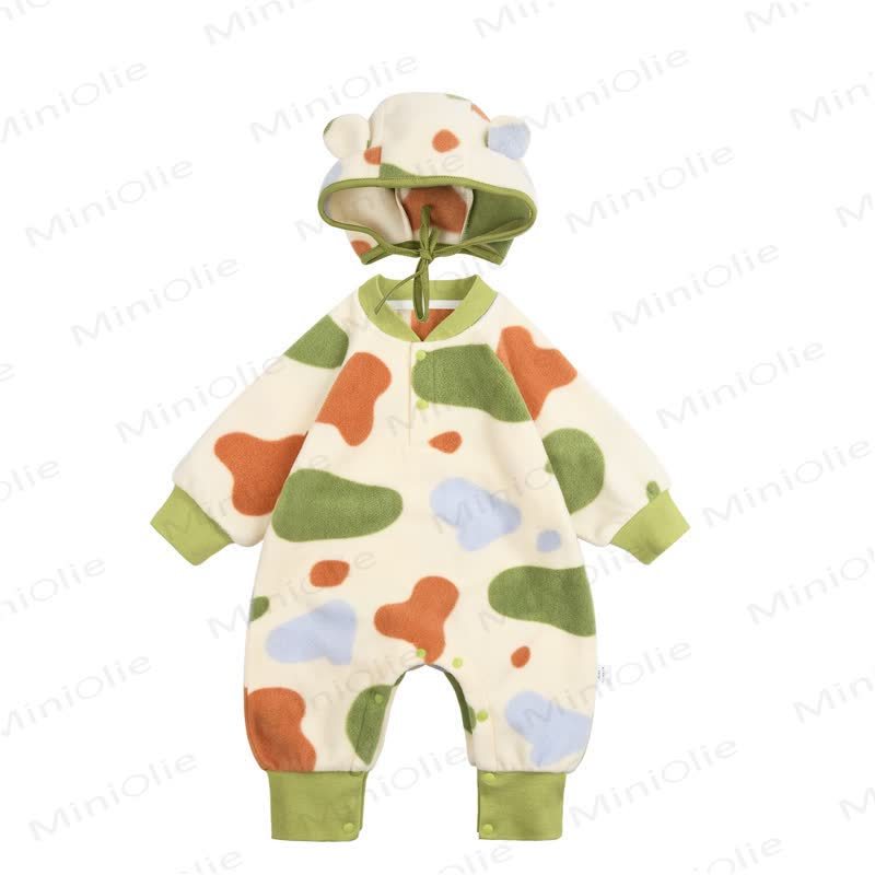 Baby Cream Puff Warm Hooded Romper - Beige - 12-18M - image 1