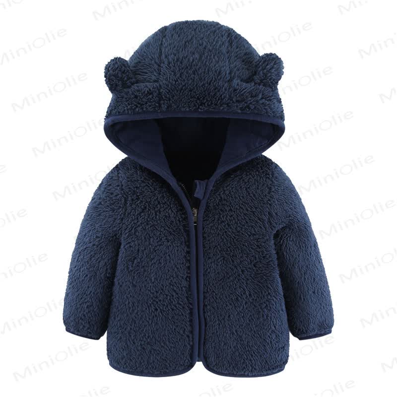 Baby Hooded Solid Color Outerwear - Navy Blue - 2-3T - image 4