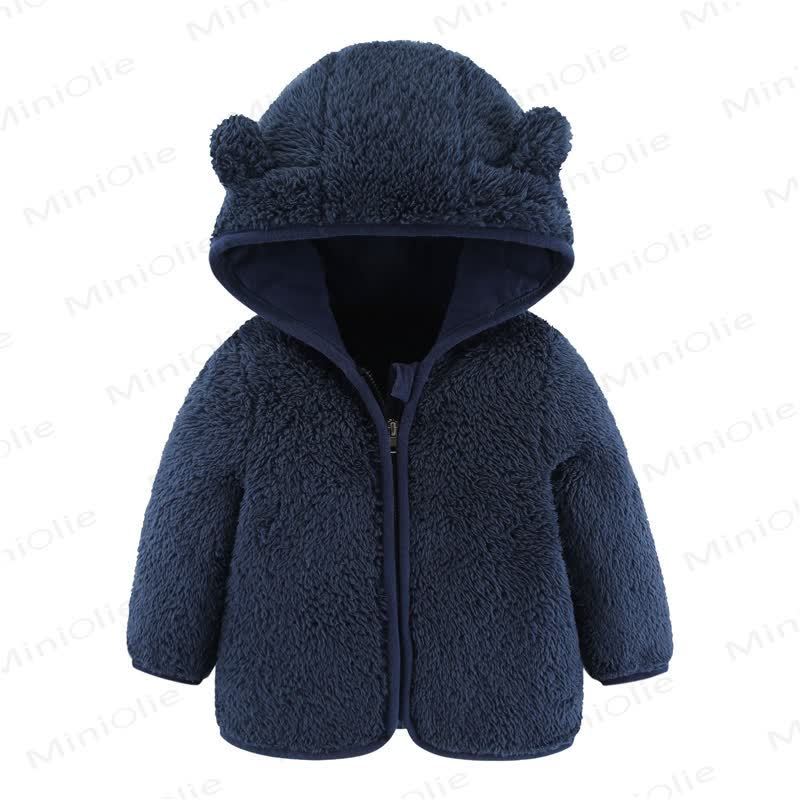 Baby Hooded Solid Color Outerwear - Navy Blue - 2-3T - image 4
