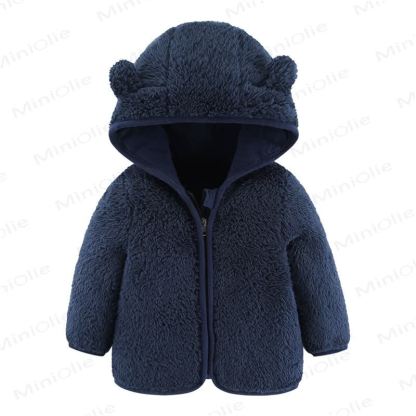 Baby Hooded Solid Color Outerwear - Navy Blue - 2-3T - image 4