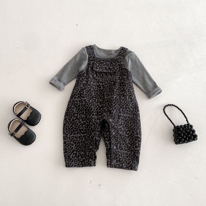 Baby Leopard Print Overalls & Grey Top - Grey - 18-24M - image 1
