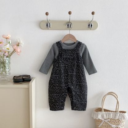 Baby Leopard Print Overalls & Grey Top - image 3