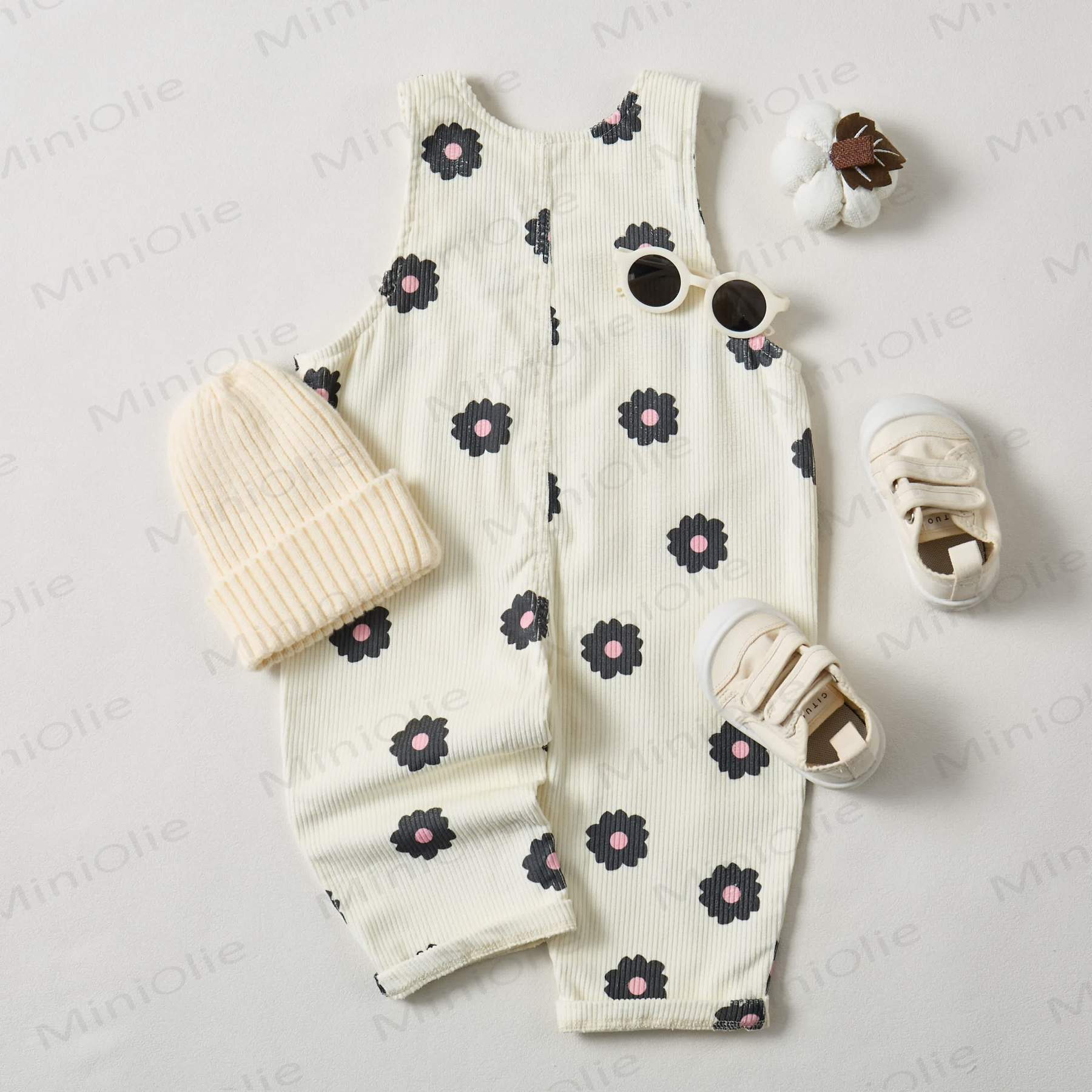 Baby Toddler Black Flowers Corduroy Overalls  - image 6