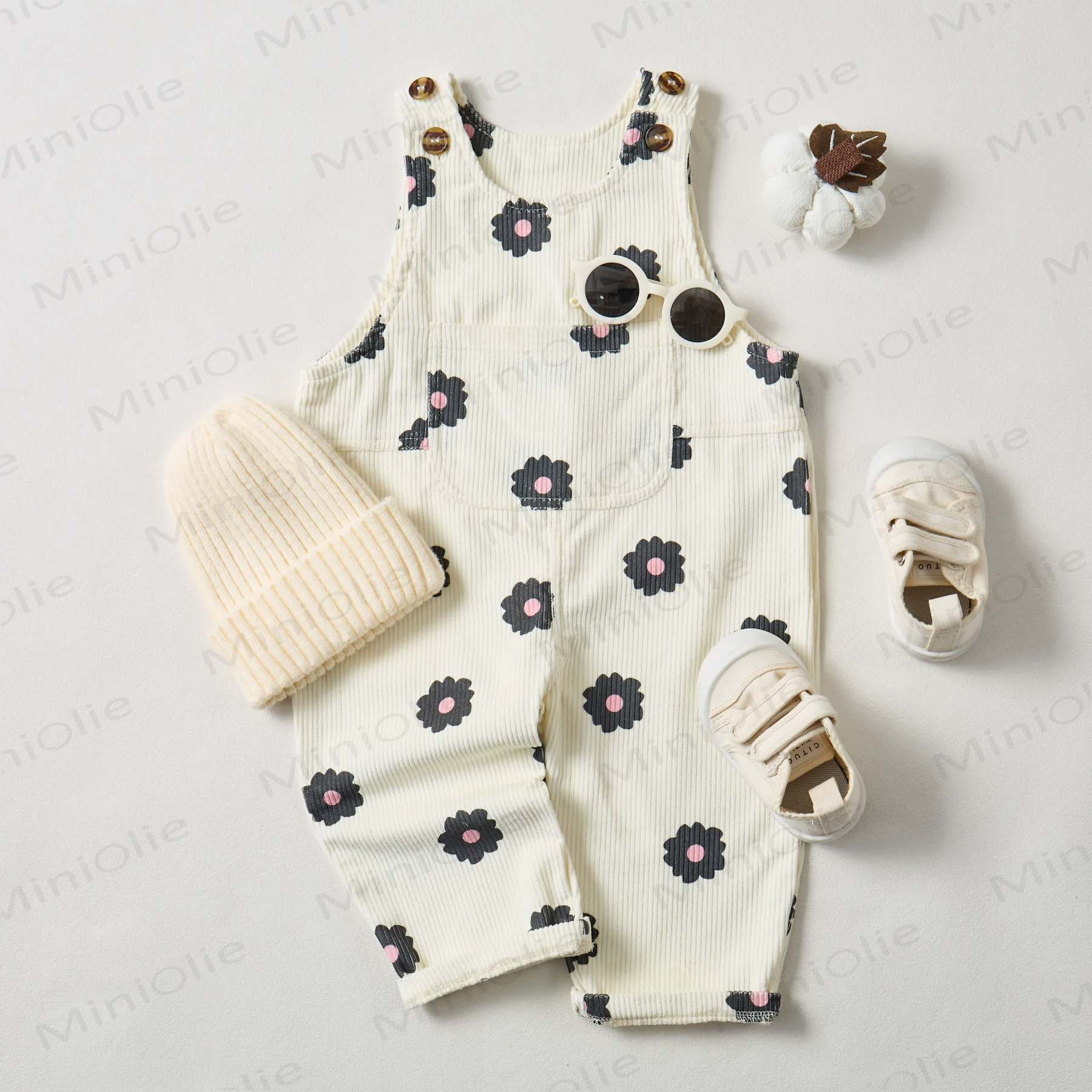 Baby Toddler Black Flowers Corduroy Overalls  - image 2
