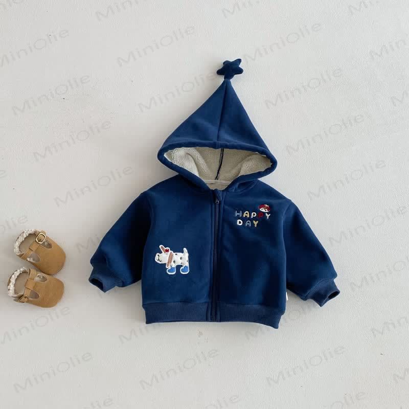 Baby Toddler Boy Embroidered Hooded Star Fleece Outerwear - Navy Blue - 5-7T - image 4