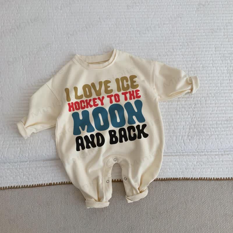 I LOVE ICE HOCKEY TO THE MOON AND BACK Baby Toddler Beige Romper - Beige - 2-3T - image 1