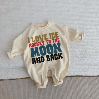 I LOVE ICE HOCKEY TO THE MOON AND BACK Baby Toddler Beige Romper - Beige - 2-3T - image 1