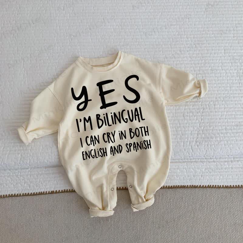 YES I'M BILINGUAL I CAN CRY IN BOTH ENGLISH AND SPANISH Baby Toddler Beige Romper - Beige - 2-3T - image 1