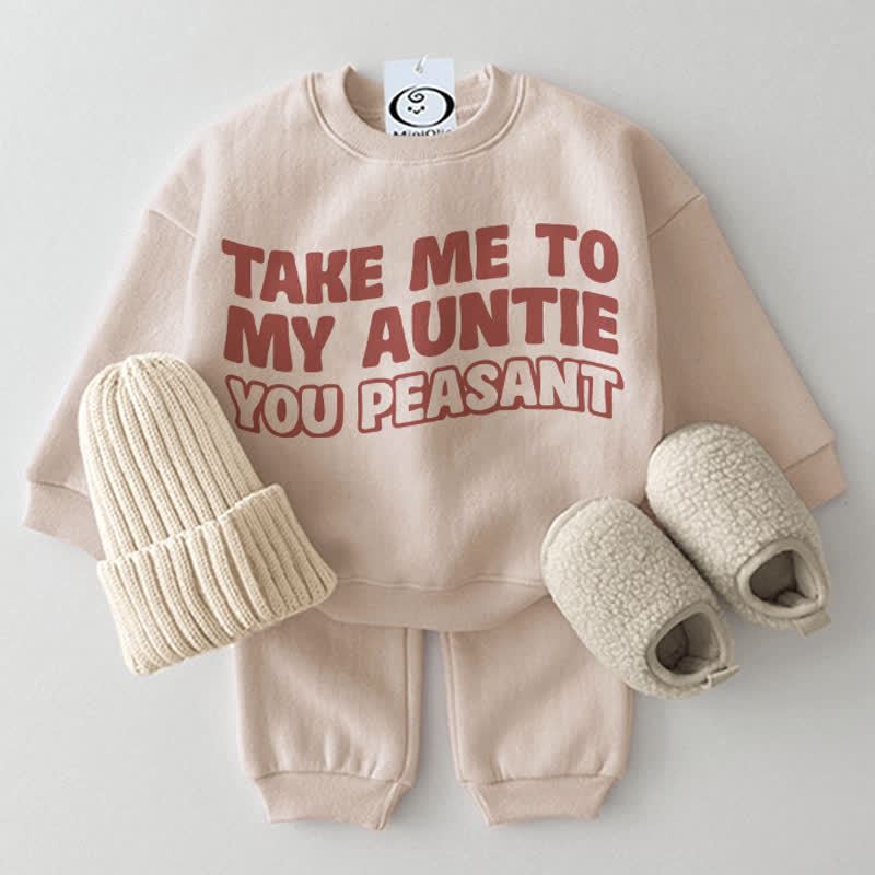 TAKE ME TO MY AUNTIE YOU PEASANT Baby 2-piece Beige Set - Beige - 2-3T - image 1