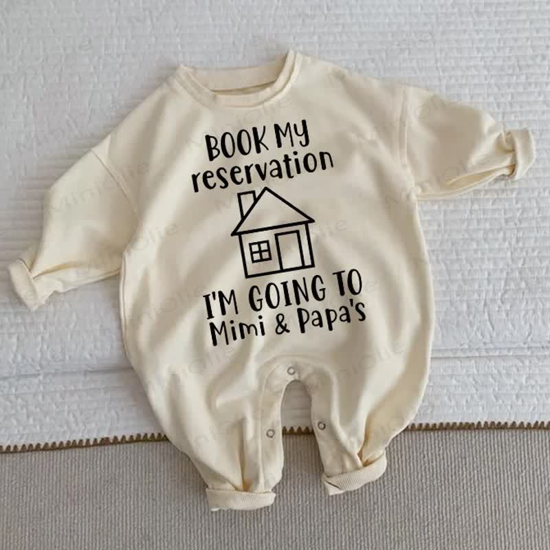 BOOK MY RESERVATION I'M GOING TO MIMI&PAPA'S Baby Toddler Beige Romper - Beige - 2-3T - image 1