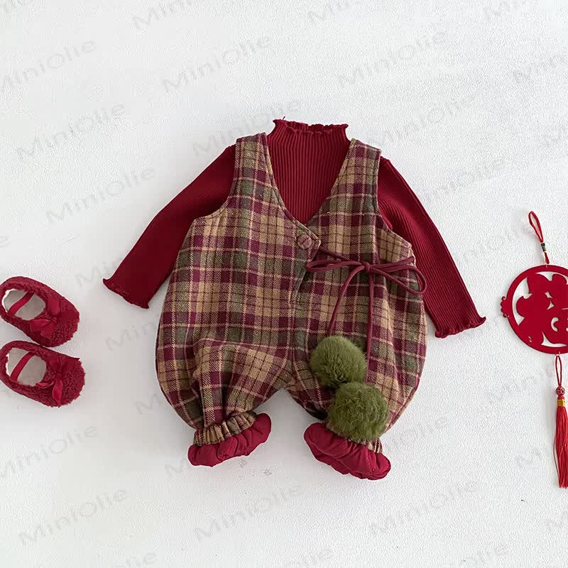 Baby Toddler Red Plaid Quilted Overalls & Red Top - image 1