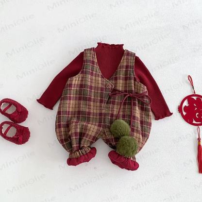 Baby Toddler Red Plaid Quilted Overalls & Red Top - image 1