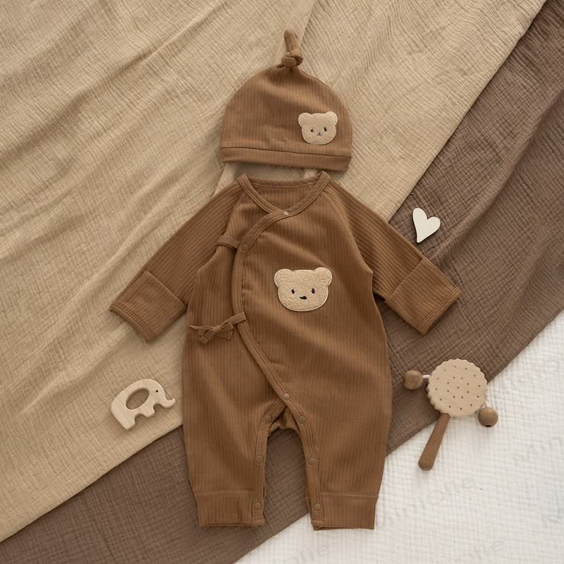 Baby Bear Patch Pajamas Romper - Brown - 6-12M - image 2