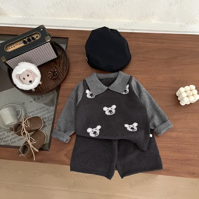 Baby Toddler Boy Knit Polo Collar Koala Sweater & Shorts - image 2