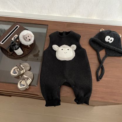 Baby Toddler Monkey Fleece Black Overalls & Sweater - Black Overalls - 3-5T - image 1