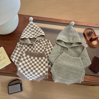 Baby Toddler Knit Hooded Top & Shorts 2-piece Set - image 1