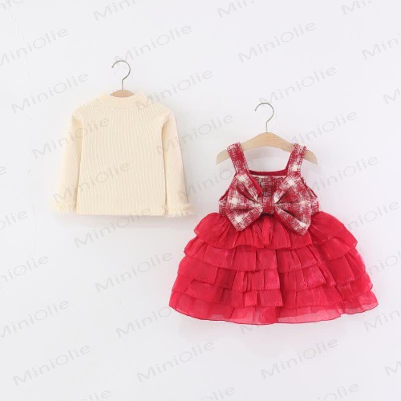 Baby Girl Bow Plaid Fleece Lined Dress - image 3