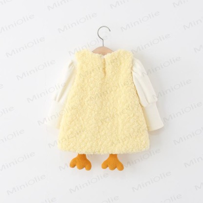 Baby Girl Yellow Duck Fleece Sleeveless Dress - image 3