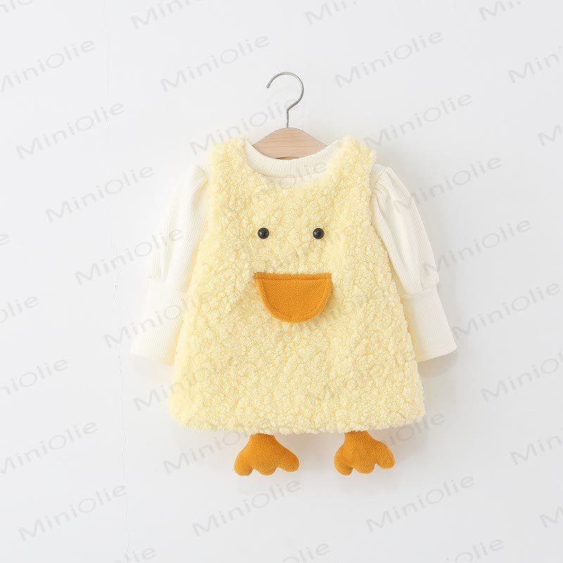 Baby Girl Yellow Duck Fleece Sleeveless Dress - Yellow Duck - 38-47M - image 2