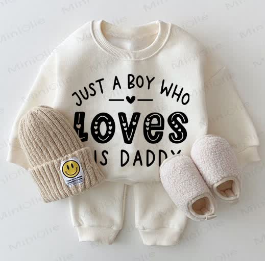 JUST A BOY WHO LOVES HIS DADDY Baby White Sweatshirt 2-piece Set - White - 2-3T - image 1