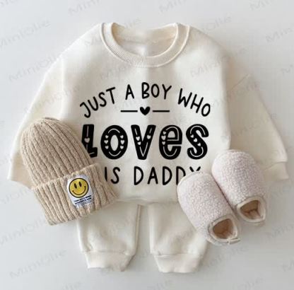 JUST A BOY WHO LOVES HIS DADDY Baby White Sweatshirt 2-piece Set - White - 2-3T - image 1