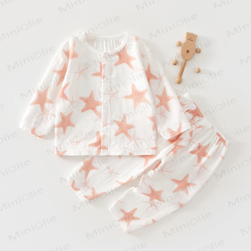 Baby Starfish Print Pajamas 2 Pieces Set - White - 2-3T - image 1