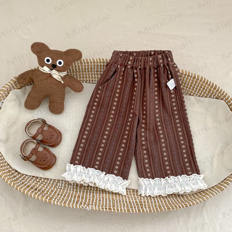 Baby Toddler Girl Flower Lace Pants - Dark Brown - 3-5T - image 1