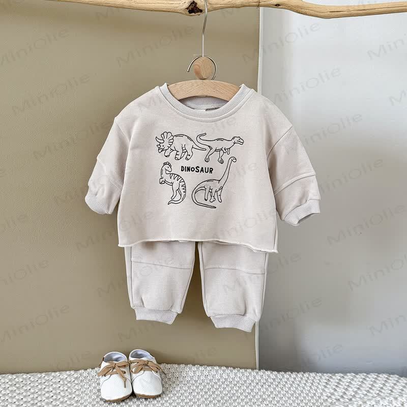 DINOSAUR Baby Boy Beige 2-piece Embroidered Set - Beige - 2-3Y - image 1
