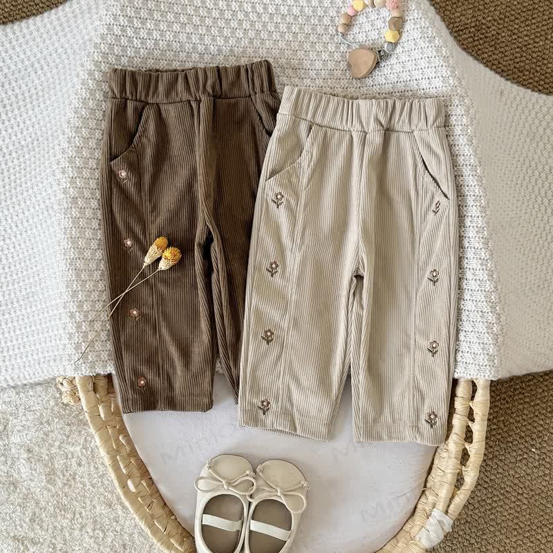 Baby Girl Flower Embroidery Cord Loose Pants - image 1