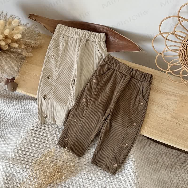 Baby Girl Flower Embroidery Cord Loose Pants - image 2