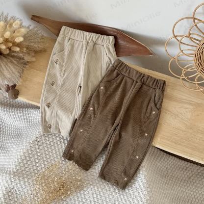 Baby Girl Flower Embroidery Cord Loose Pants - image 2