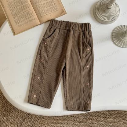 Baby Girl Flower Embroidery Cord Loose Pants - image 4