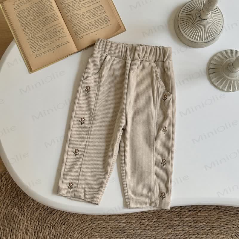 Baby Girl Flower Embroidery Cord Loose Pants - image 6