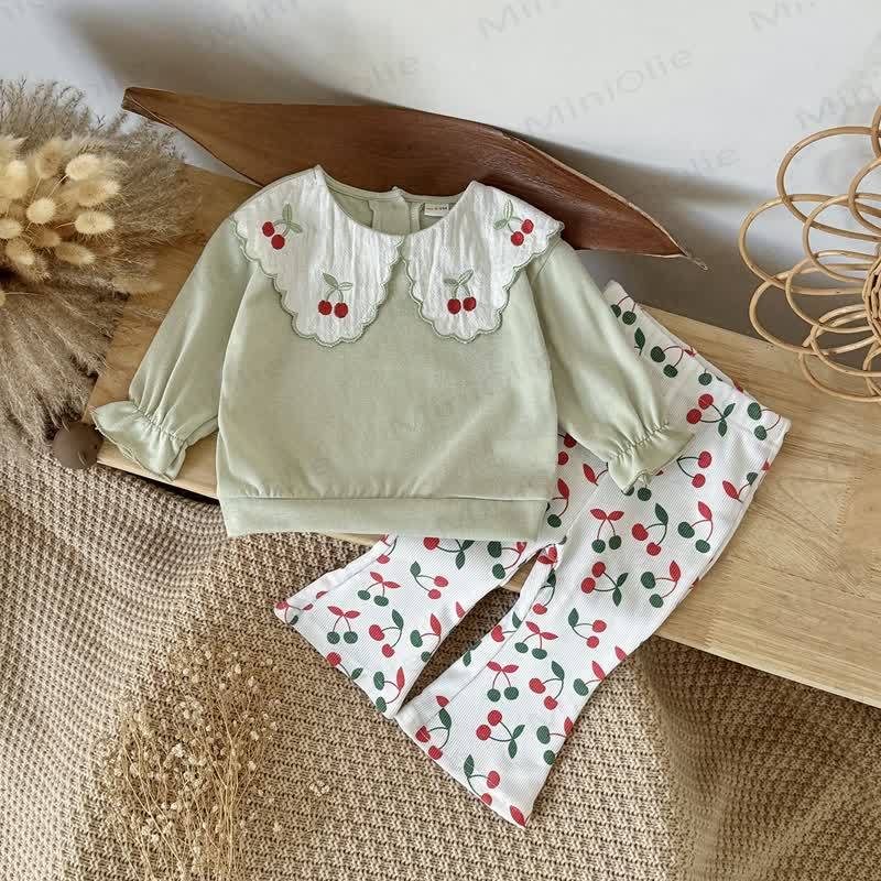 Baby Girl Embroidered Cherry 2-piece Set - Green - 2-3Y - image 1