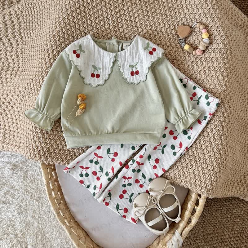 Baby Girl Embroidered Cherry 2-piece Set - image 2